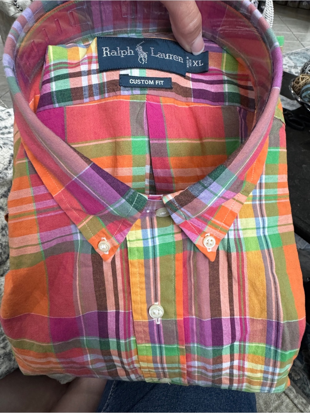 NEW XL Ralph Lauren Men’s Orange Pink Plaid Button-Down Custom fit Shirt - Picture 11 of 11